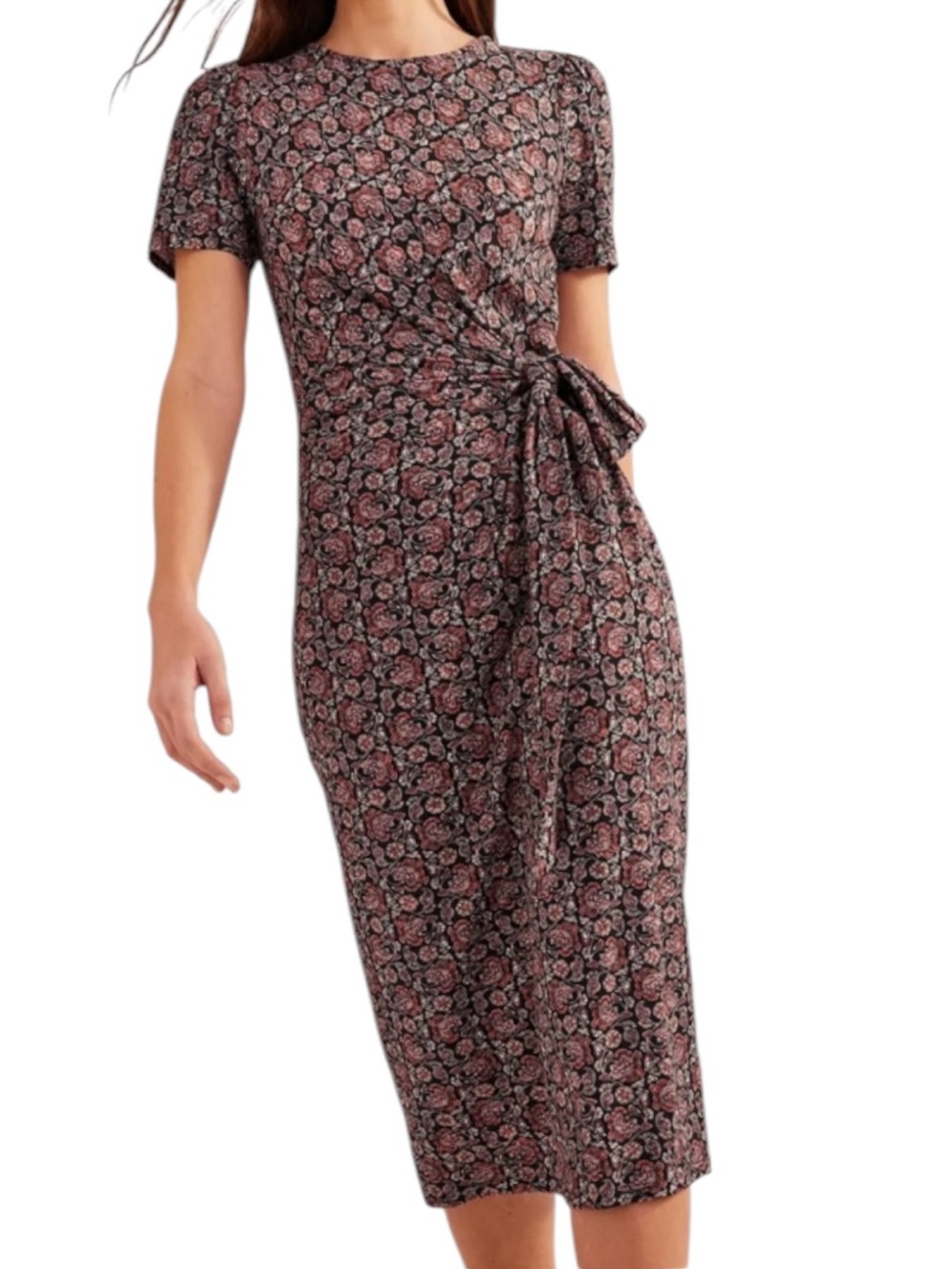 Boden Floral Midi Dress With Knot Tie Size 14R